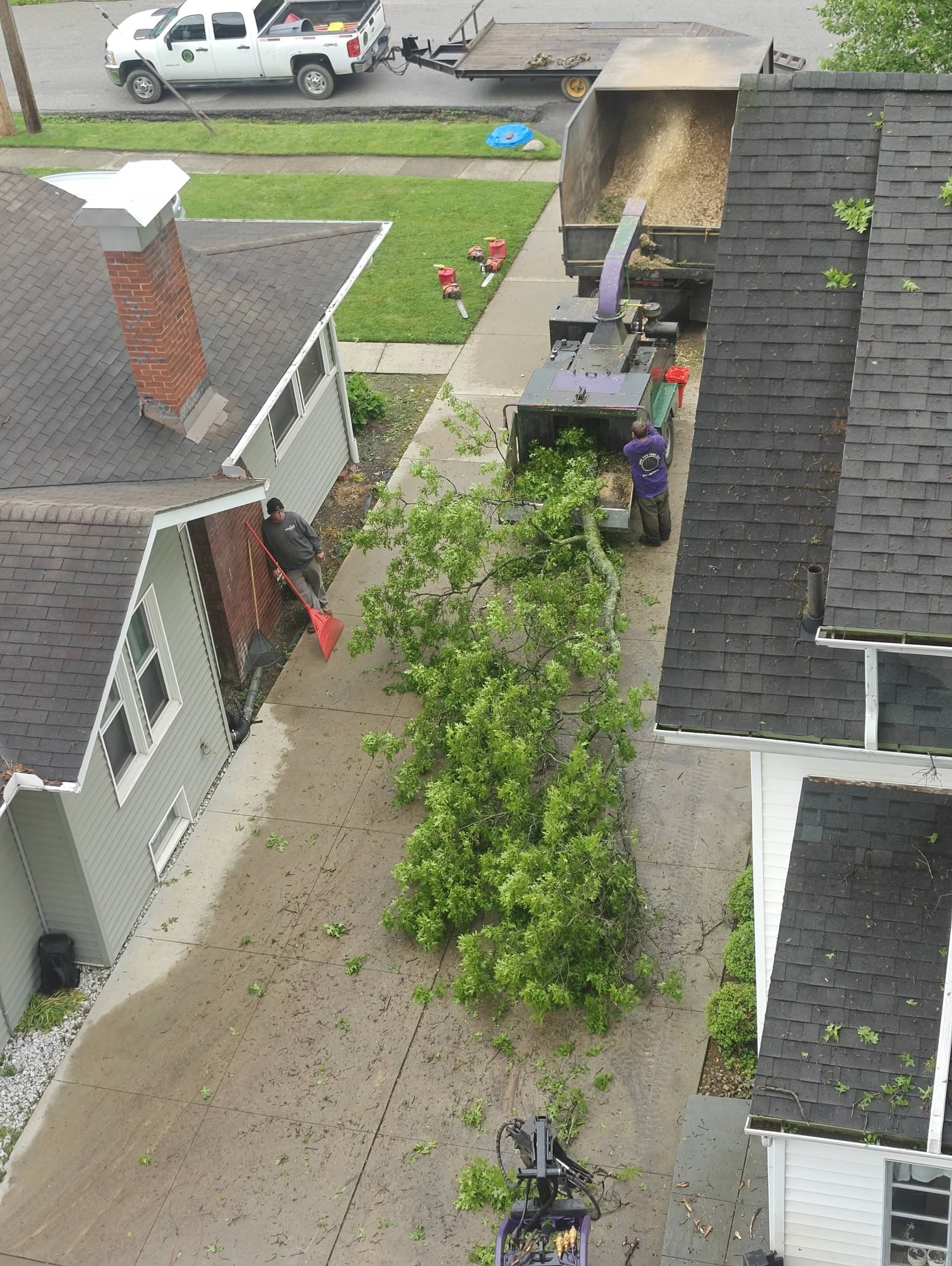 Aerial view of crew working