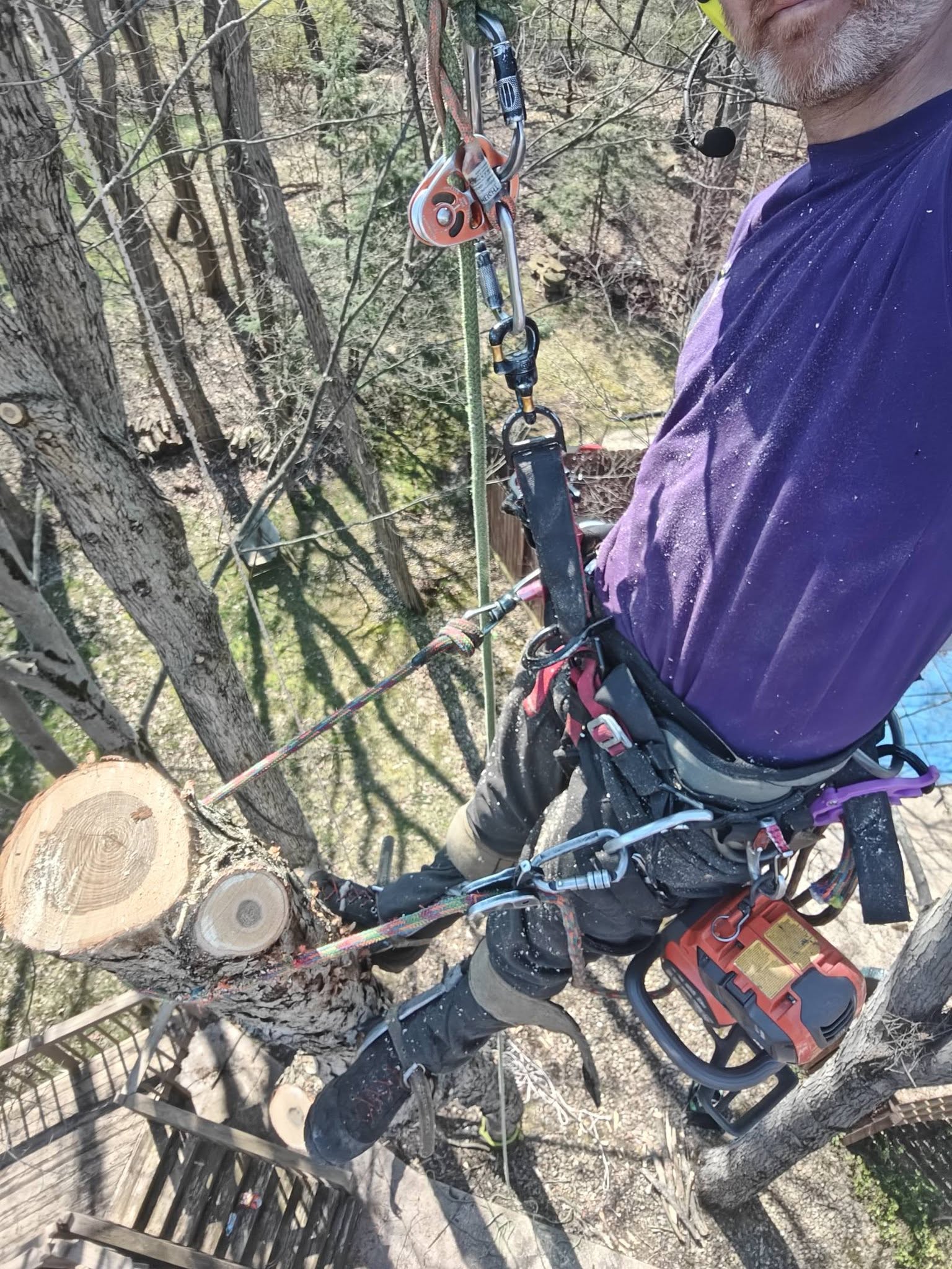 Jake rigging with chainsaw